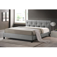 Baxton Studio BBT6140A2-Full-DE800 Annette Linen Modern Bed with Upholstered Headboard - Full Size in Gray